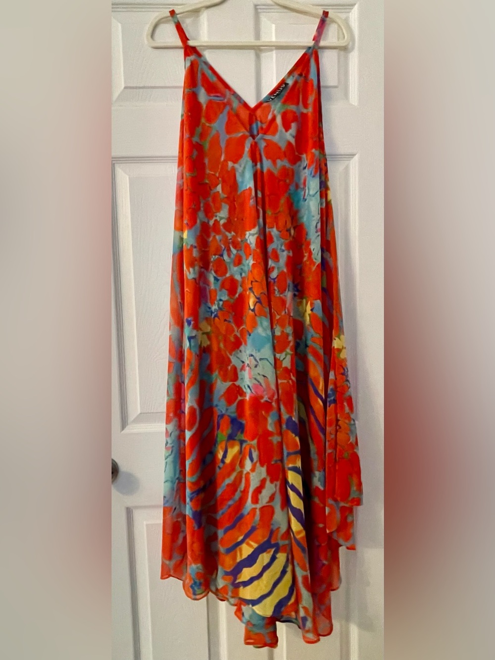 VENUS Red Floral & Multicolor Chiffon Maxi Dress
